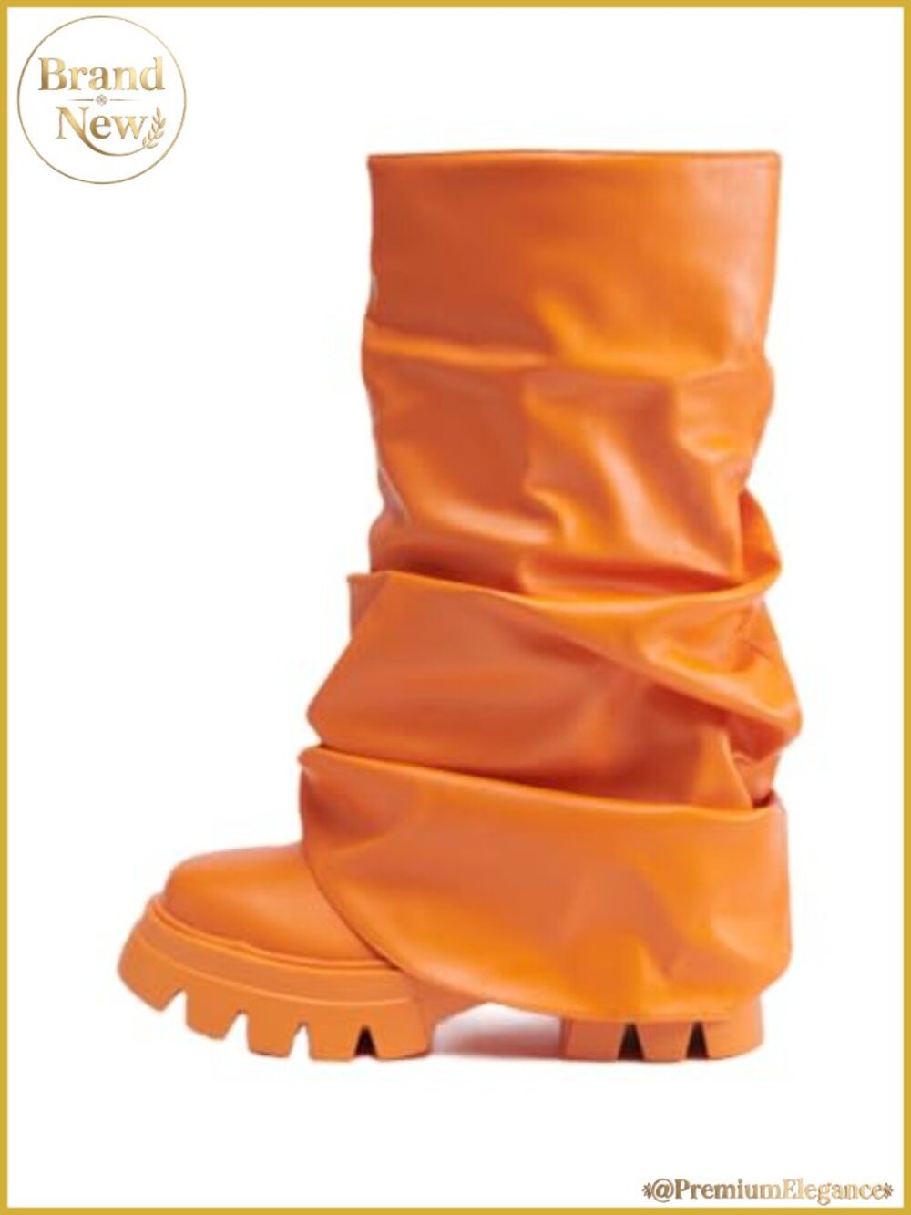 Women's Metallic Faux Leather Foldover Mid-Calf Western Boots Platform